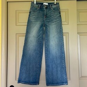 Risen wide leg denim.